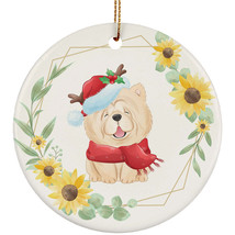 Cute Baby Chow Chow Dog Ornament Sunflower Wreath Christmas Gift Pine Tree Decor - £11.73 GBP
