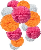 Pink Orange and White Paper Flower Tissue Pom Poms for Fall Autumn Thank... - £22.90 GBP