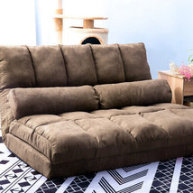 Double Chaise Lounge Sofa Floor Couch and Sofa with Two Pillows (Brown) - £223.61 GBP