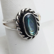 Blue Pacific Abalone Braided Oval Silver Ring Size 8.5 - £15.57 GBP