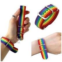 2 x Pride Buckle Rainbow Bracelet Gay LGBT Flag Fabric Wristband LGBTQ - £4.43 GBP