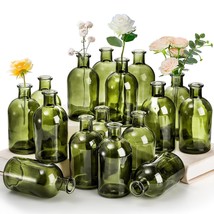 16 Pack Small Living Bud Vases 8 Oz Green Glass Small Vase Decorative Bottles Sm - $47.99