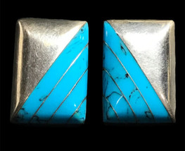 CII Mexico 925 turquoise inlay clip on earrings 18 grams - £91.91 GBP