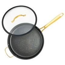 Thyme &amp; Table Non-Stick 5 Quart Gold Saute Pan with Glass Lid - £37.69 GBP