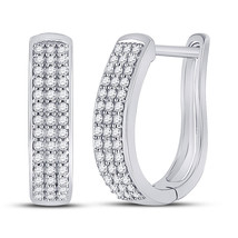 10kt White Gold Womens Round Diamond Oblong Hoop Earrings 3/8 Cttw - £419.04 GBP