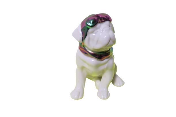 Primary image for Porcelain Bull Dog Figurine W/Headgear Pilot Goggles Attached 7"T Sitting White