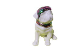 Porcelain Bull Dog Figurine W/Headgear Pilot Goggles Attached 7&quot;T Sittin... - £15.46 GBP