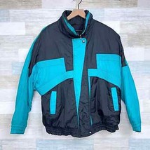 Gitano Retro Nylon Puffer Ski Jacket Black Green Colorblock Vintage Mens... - $49.49