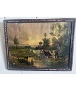 Antique Wood Picture Frame Size 21” x 16” with Painting Country Landscap... - £18.30 GBP