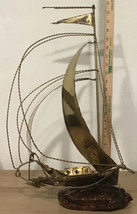 Beautiful Nautical Sculpture Brass Metal Sailboat on Burl Wood Base 23.5”Tall - £135.90 GBP