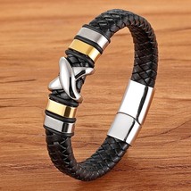 XQNI 2018 New Design Genuine Leather Bracelets For Men Geometric Stitching Gold  - $16.03