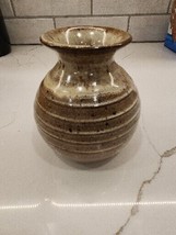 Small Hand Crafted Studio Art Pottery Vase Tan Beige Brown 4 And 3/4 Inches High - $17.00