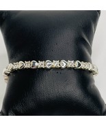 Silver Tone Bracelet Heart And Rhinestone 7” Thin Dainty Safety Clasp - £9.66 GBP