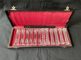 Antique Superbe Lot De 12 Cristal Couteau Supports en Originale Boîte - £73.99 GBP