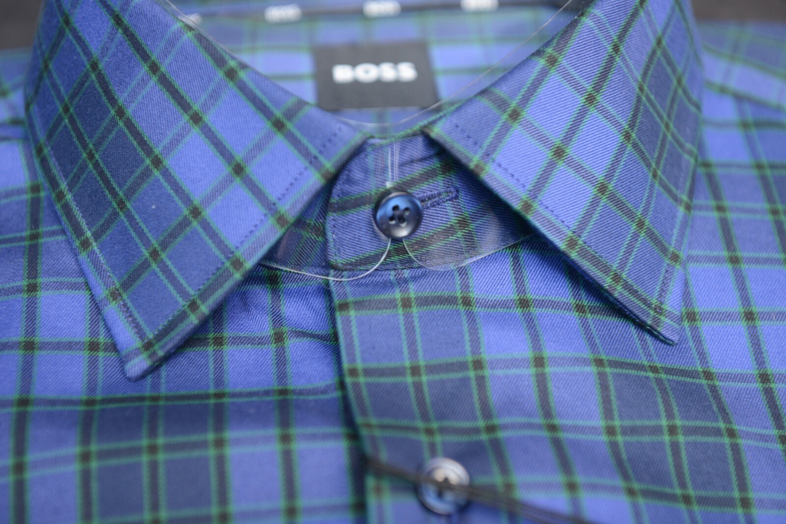 Hugo Boss Herren Hank Kent Slim Fit DK Blau Karierte Baumwollhemd 37 14.5 Item image 5