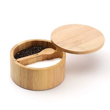 Bamboo Salt And Pepper Bowl Box Cellar Container Divided, Built-In Servi... - £29.31 GBP