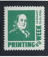 1956 &quot;Printing Week&quot; Cinderella / Poster Stamp &quot;Benjamin Franklin&quot; Mint NH - $93.86 MXN