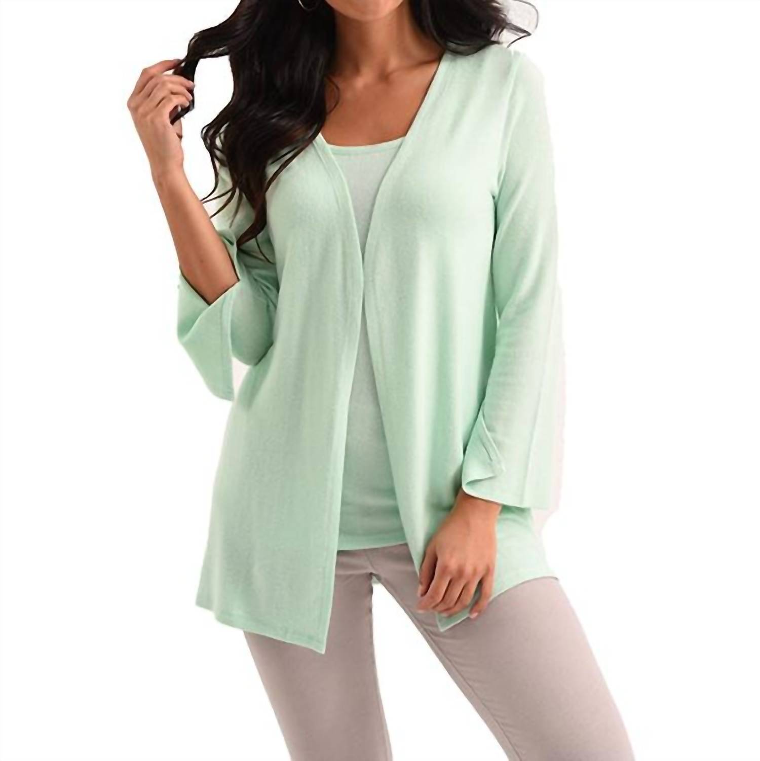 French Kyss jane long sleeve kashmira cardigan in Mint