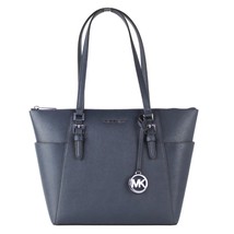 Michael Kors Charlotte Logo and Leather Top-Zip Tote Bag 35T0GCFT7L Navy... - £116.15 GBP