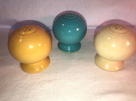 3 Original Colors Fiesta Salt Shakers Yellow White And Turquoise - £20.09 GBP