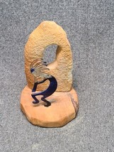 Kokopelli Flute Dancer Enameled Metal on Rock Sculpture 4.75&quot; - £15.18 GBP