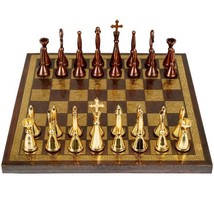 chess set antique Brass Luxurious Board and pieces - 14 inches - $619.83