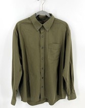 Eddie Bauer Mens Dress Shirt Sz L Olive Green Pinstripe Cotton Wrinkle Resistant - £26.90 GBP