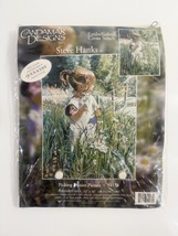 Little Girl Picking Daisies Embellished Cross Stitch Kit Unworked 12x16 - $10.88
