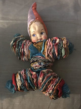 Yo Yo Clown Doll Fabric Circles Celluloid Hand Painted Plastic Face 1960 Vintage - £21.99 GBP