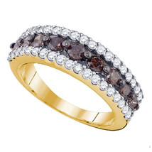 10k Yellow Gold Round Brown Color Enhanced Diamond Band Ring 1-1/2 Ctw - £675.96 GBP