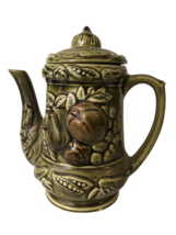 Vintage Porcelain Japan Vase Green Brown Pitcher Nuts Fruit Brown 8” Ceramic - £27.36 GBP