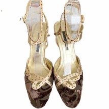 Laundry by Shelli Segal Brown Gold Burnout Velvet Closed Toe Embellished Heels 8 - £41.44 GBP