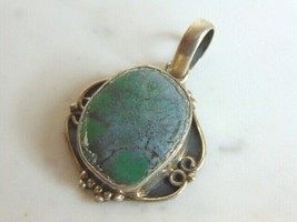 Womens Vintage Estate Sterling Silver Chrysocolla Colored Pendant 11.9g E5644 - £47.33 GBP