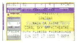 Santana Ticket Stub Octobre 17 1999 Ouest Palmier Plage Florida - £35.56 GBP