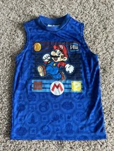 Super Mario Bros Boys T-Shirt Sleeveless Graphic Mario Blue Size 5/6 Cre... - $7.69