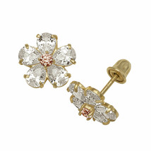 Baby Girl&#39;s Alexandrite &amp; Created Diamond Flower Stud Earrings 14K Yellow Gold - £51.23 GBP