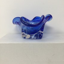 Vtg Murano Art Glass Ashtray Blue Italy Handmade Blown - £57.08 GBP