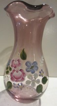 Vintage Fenton  Ruffled Purple Amethyst  Vase Hand Painted for Teleflora - £17.24 GBP