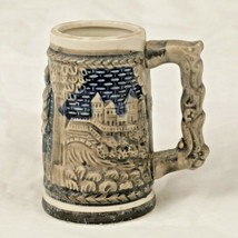 VTG Miniature Beer Stein Raised Relief 4&quot; Tall Ceramic Mug Japan Navy Bl... - $14.18