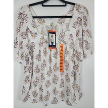 Lucky Brand Blouse 2x Womens Plus Size Short Sleeve Square Neck Floral Summer - £24.76 GBP