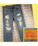 Levis 501 Pierna Recta Botón Fly Vaqueros Pantalones 38x30 Angustiado Ma... - $783.91 MXN