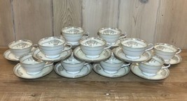 14 ~ Noritake Bancroft China Cups and Saucers 5481 Gold &amp; White - £73.34 GBP