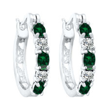 2.00Ct Oval Cut Green Emerald Huggie Hoop Earrings 14K White Gold Finish - £75.17 GBP