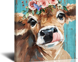 Cute Cow Picture Country Farmhouse Wall Art Bathroom Decor Rustic Cow Ca... - $38.12