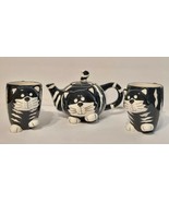 Burton &amp; Burton Chester The Cat Teapot  Two Mugs Black  White Ceramic St... - £39.30 GBP