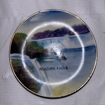 vintage souvenir plate featuring a hand-painted image of Niagara Falls - $12.86