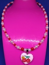 Cherry Heart Bee Pendant 16&quot;-18&quot; (Pink Multi) - £4.74 GBP