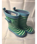 Toddler Boys Garden Rain Boot Green Blue Stripe Kid 5/6 Small Sun Squad New - $12.86