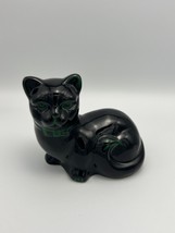 Vintage Ceramic Laying Black Cat with Green Eyes and bow tie, Glossy Black - £6.74 GBP