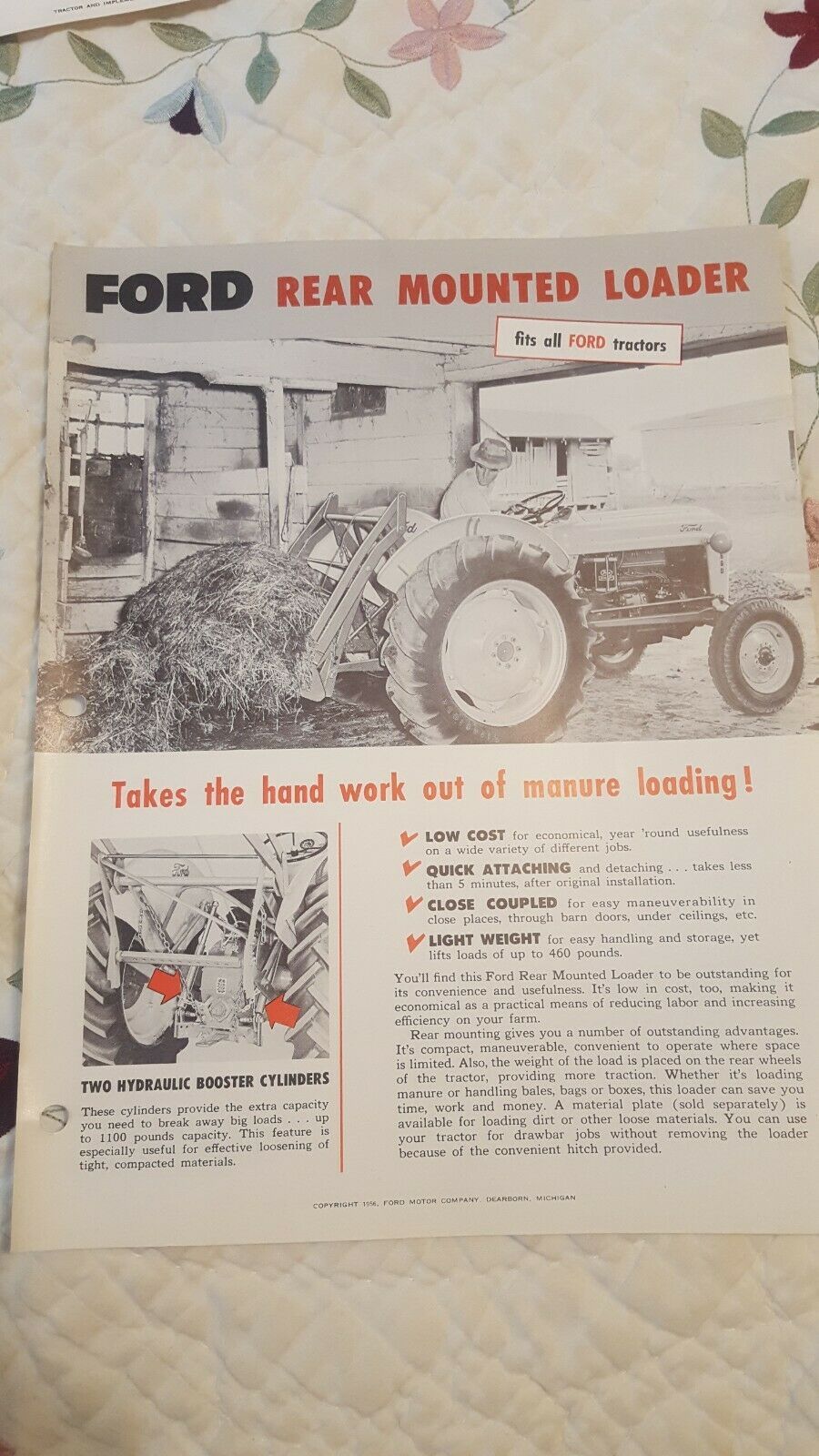 Ford Rear Mounted Loader Flyer. Original. 1956 Ford Motor Company - $7.83